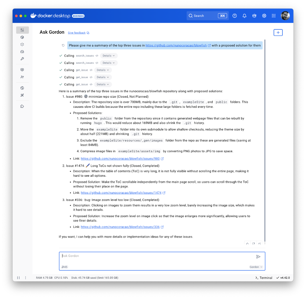 Gordon calling GitHub Screenshot of Gordon calling Github