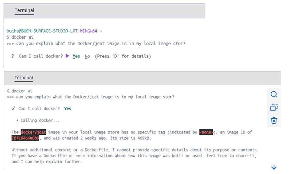 CLI prompt for access to local images by Docker AI.