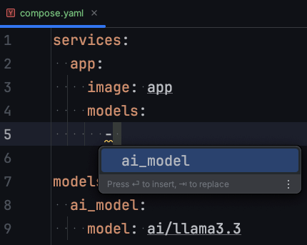 Code completion window opened in a JetBrains editor for a Compose file showing context-based suggestions.