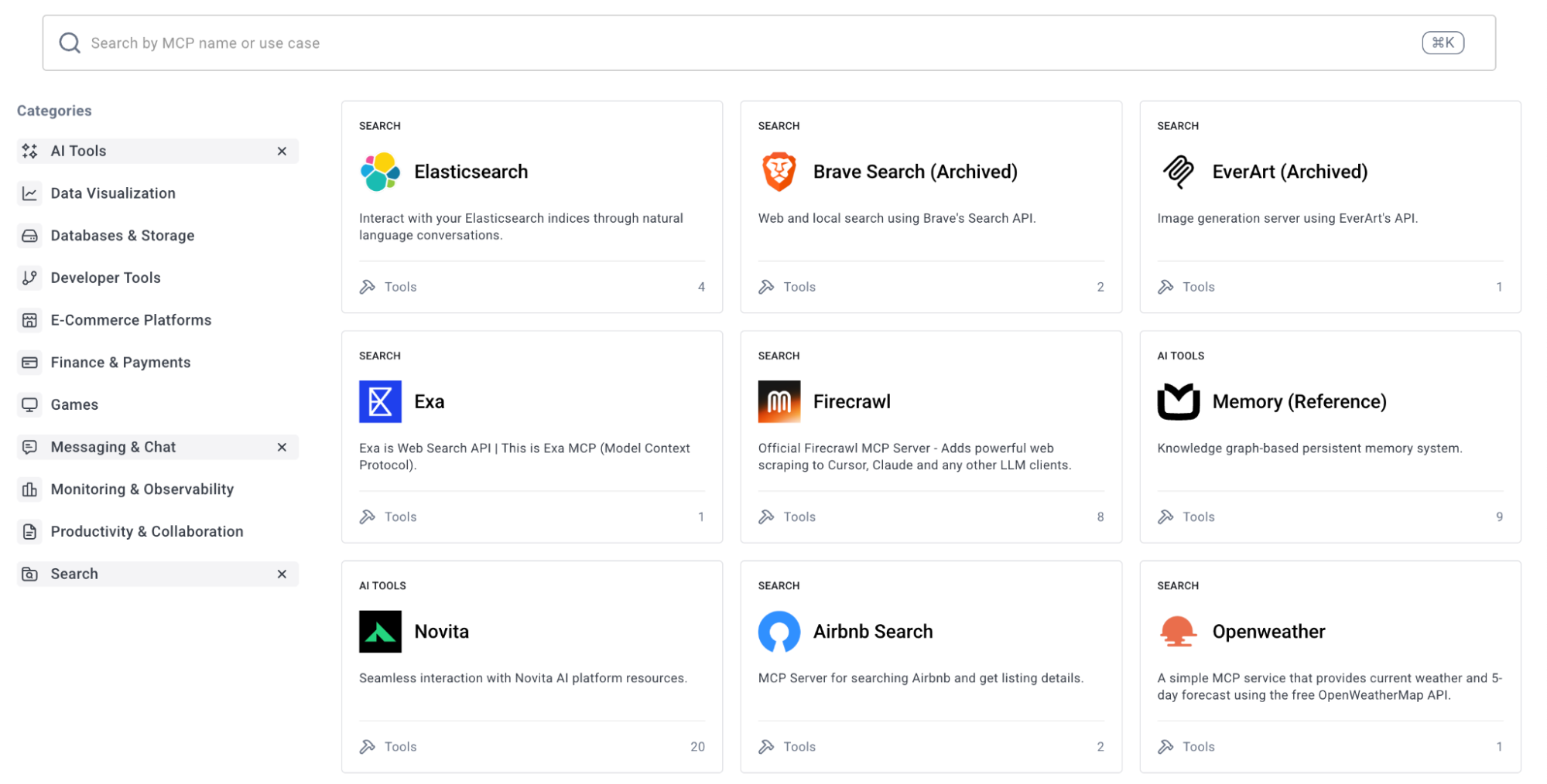 - image12 Screenshot of MCP Servers alongside filter options and a general search bar.