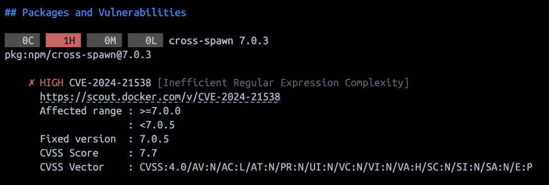 Docker Scout terminal report