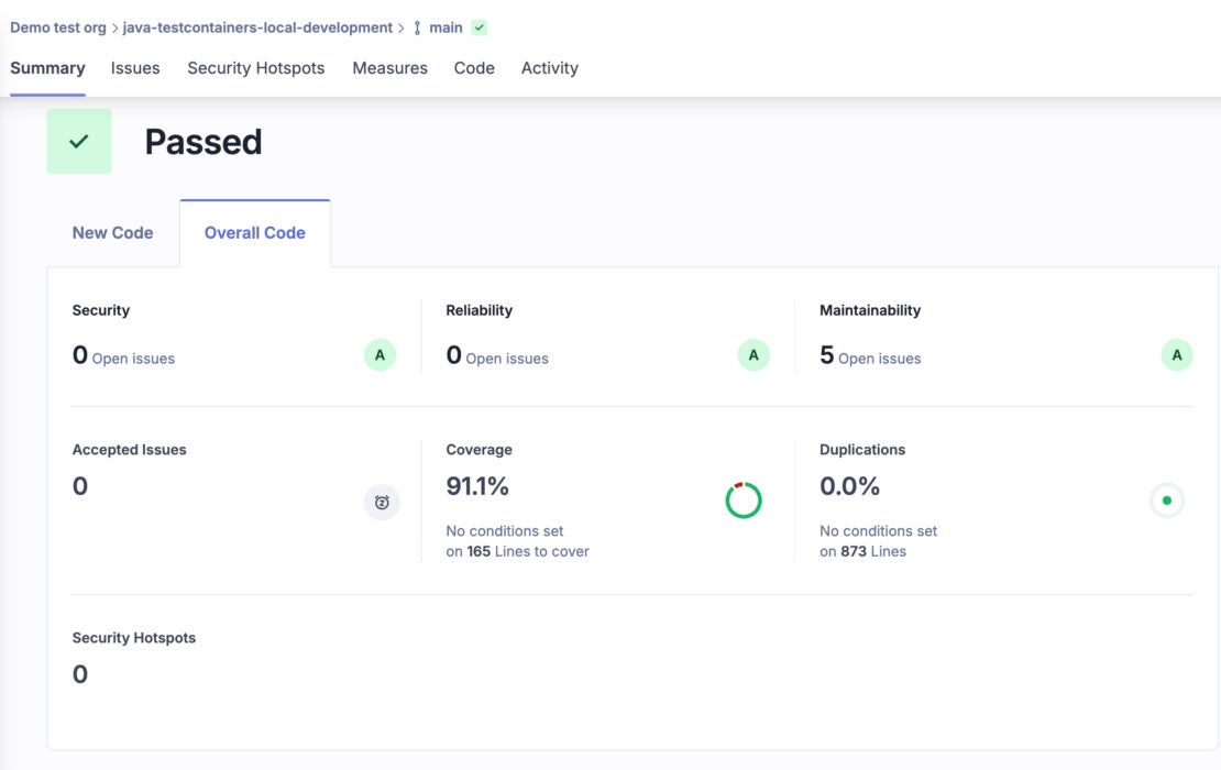 SonarQube scanning results after the fixes made with the help of Copilot