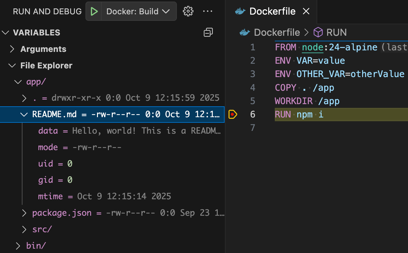 - oct2025 blog 04 File Explorer tree node shown under the Variables pane. It displays the files and folders of the image being built.