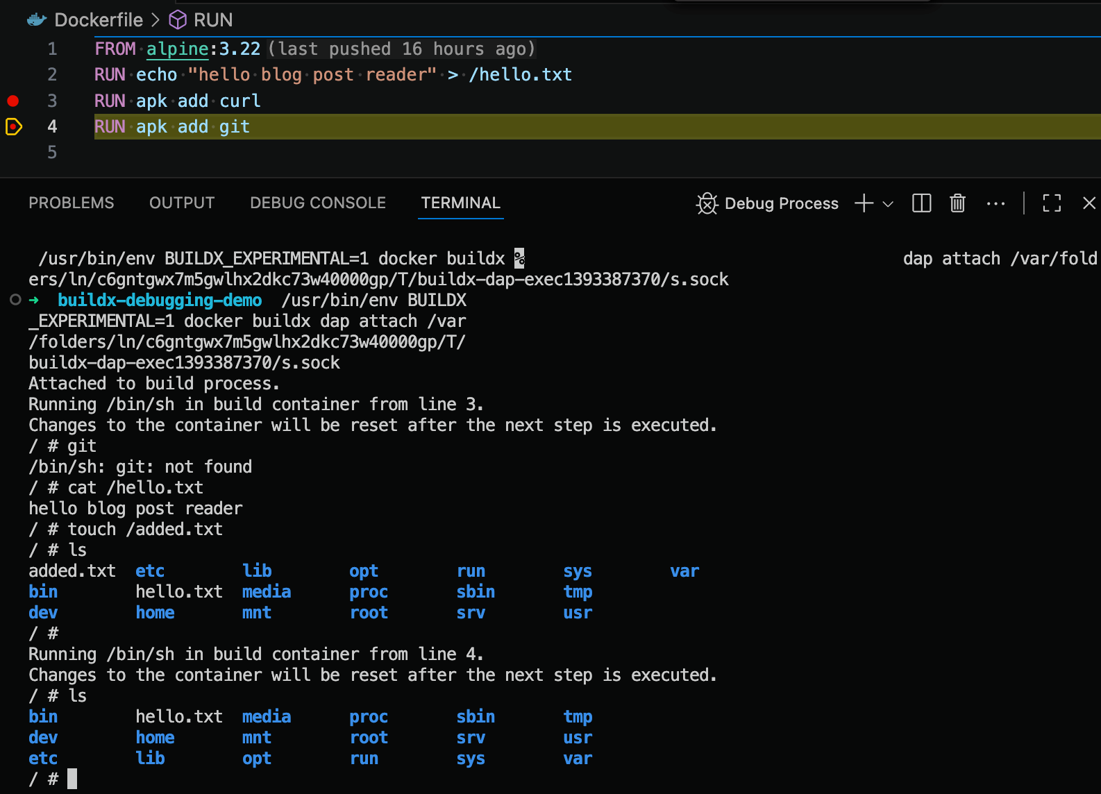 - oct2025 blog 07 Terminal shows that the user created a new file in the shell but it disappears after the debugger has advanced to another line.