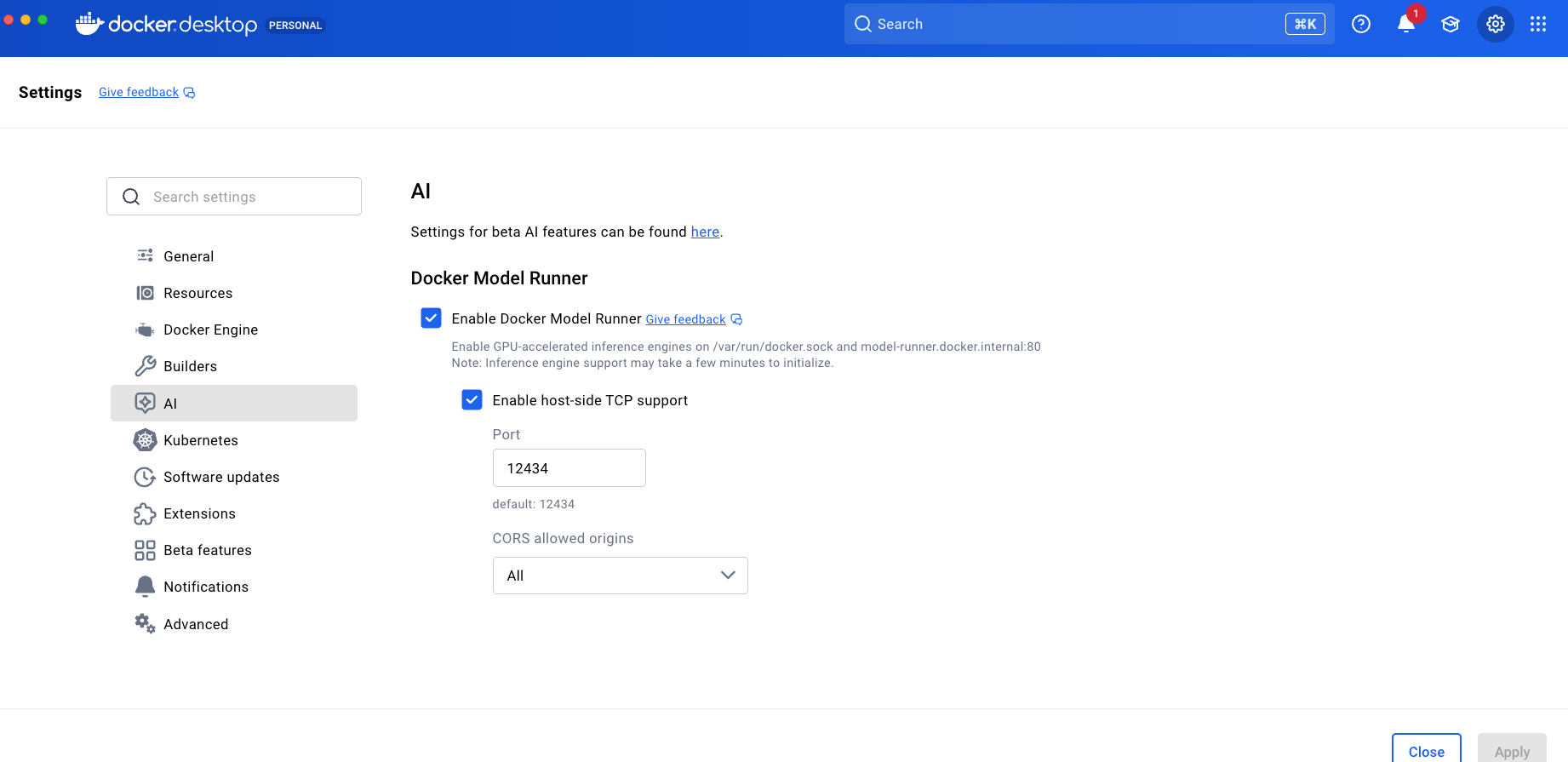 Enable Docker Model Runner