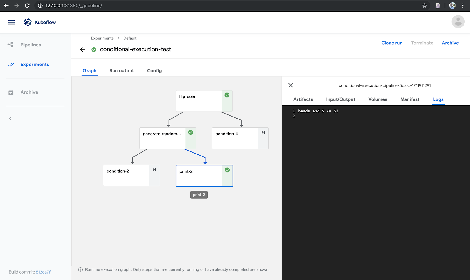 - Docker Kubeflowの図9 Kubeflow 条件付き実行パイプラインが実行されます。