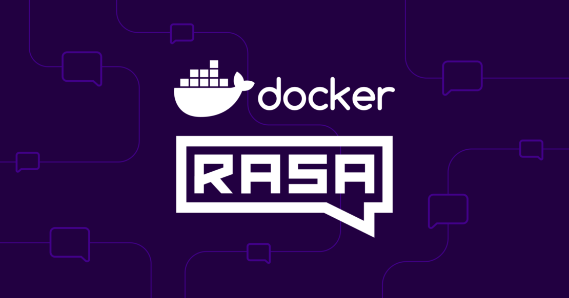 ●バナー ラサ 2400×1260 Docker と Rasa のロゴが入った濃い紫色の背景