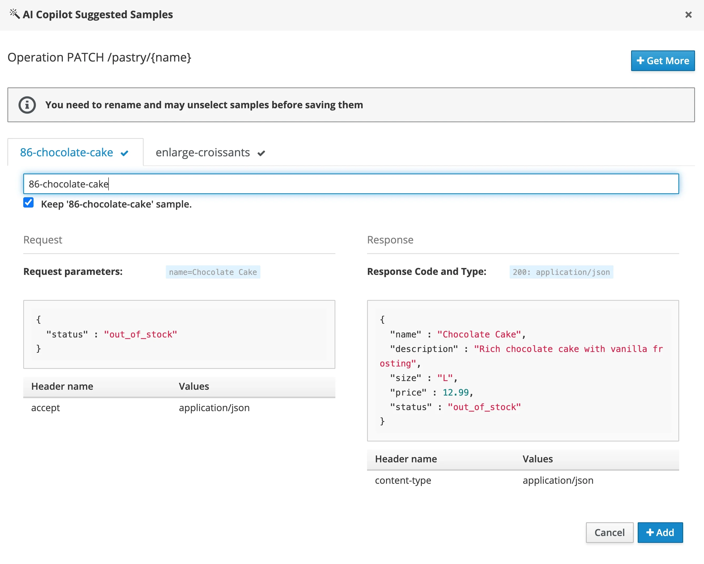 - AIcopilotSuggestedSamples Mocked data generated within the AI Copilot Suggested Samples on Microcks.