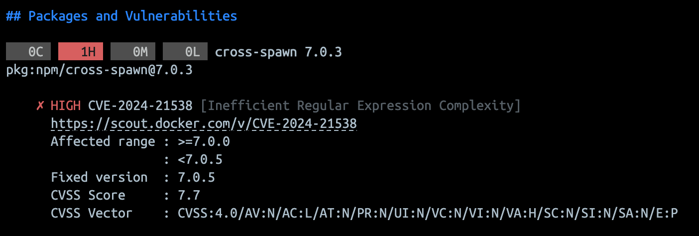 Docker Scout terminal report