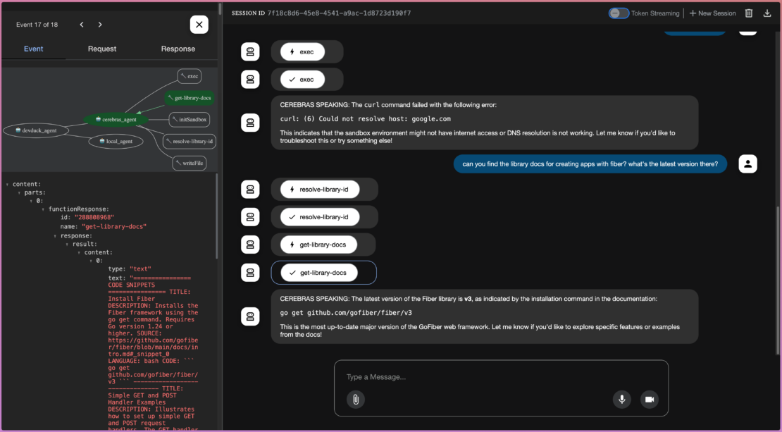 提供されたドキュメントへのサンドボックスアクセスを示すDevDuckデモ