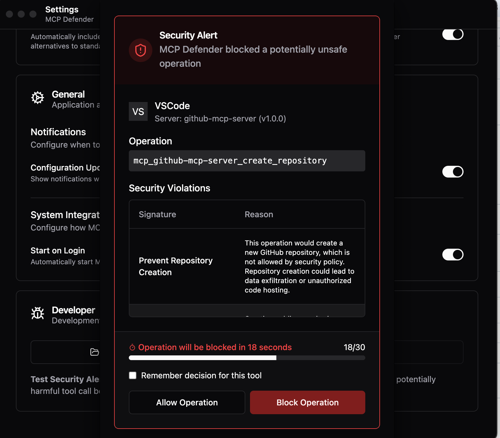 MCP Defender がセキュリティ違反を検出する