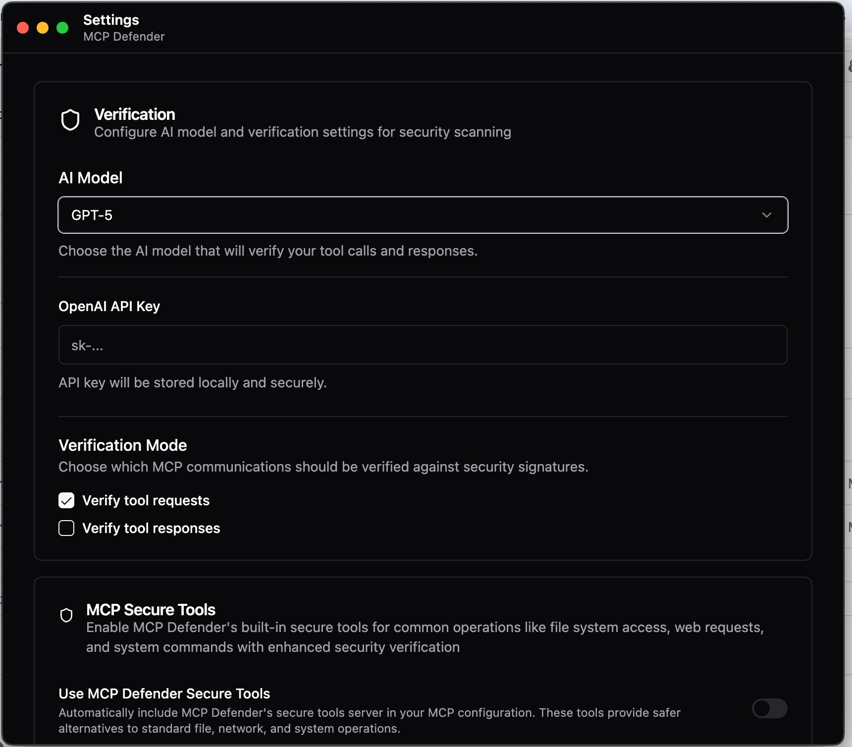 MCP Defender の LLM を活用した検証エンジン (GPT-5) は、ツールのリクエストと応答をリアルタイムで分析します