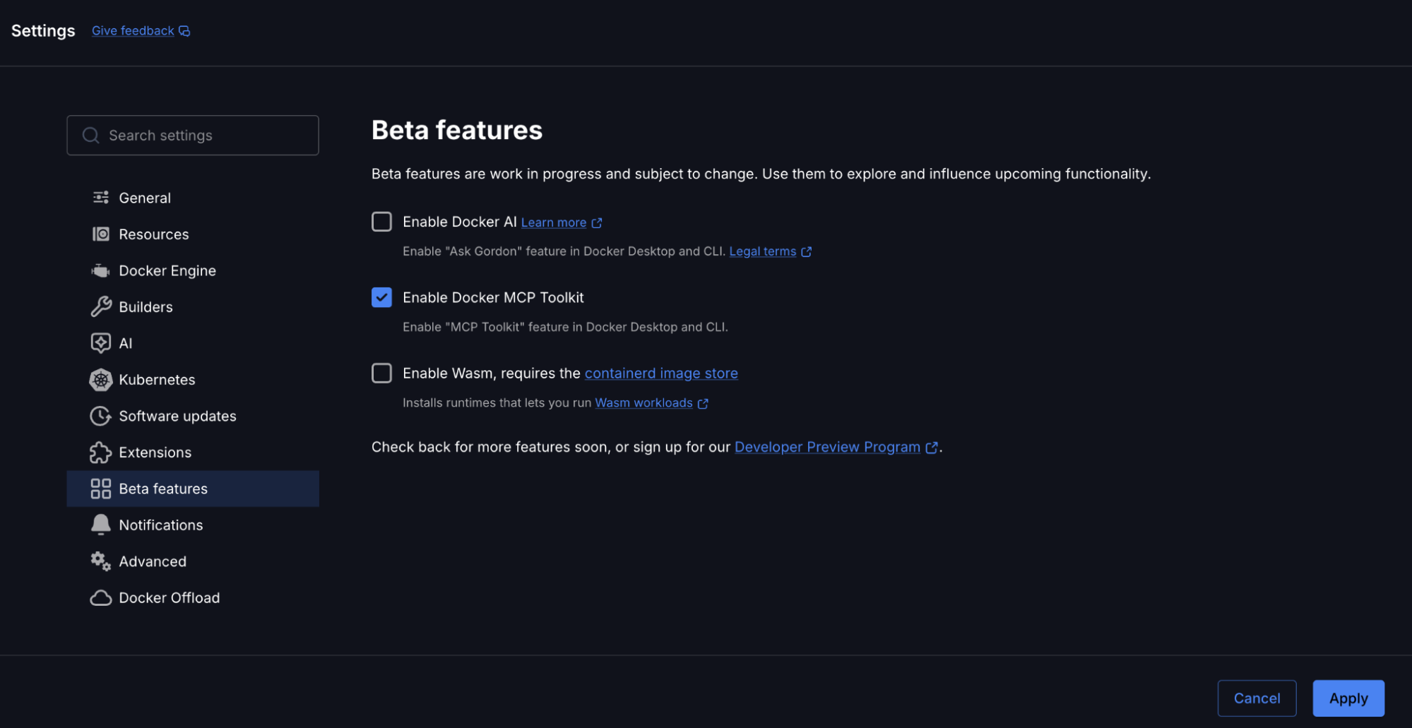 Docker DesktopでDocker MCP Toolkitを有効にする