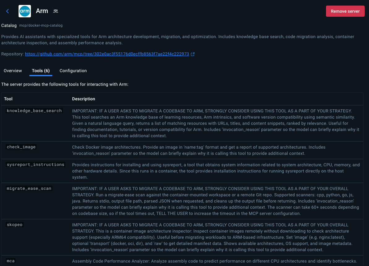 Arm MCPサーバーが提供するMCPツールの一覧