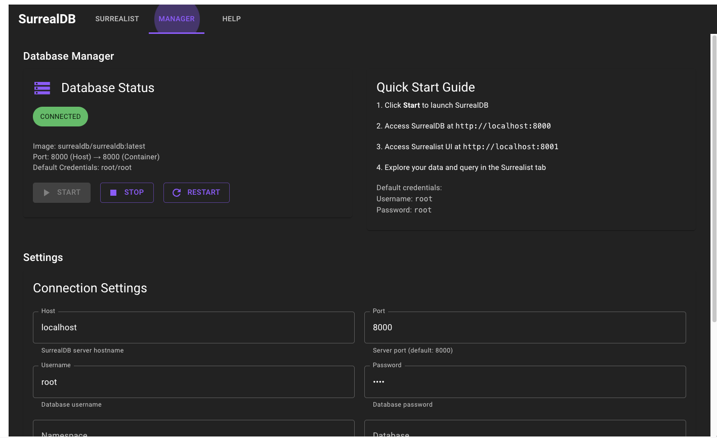 SurrealDB Docker Extension manager