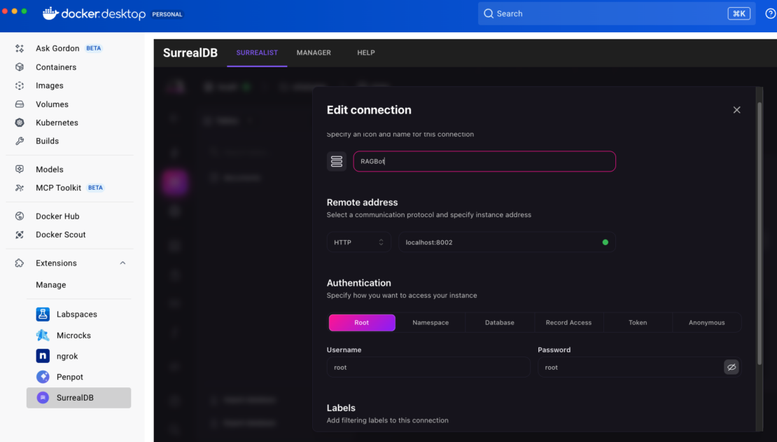 Docker Desktop Extensionを通じたSurrealDBへの接続