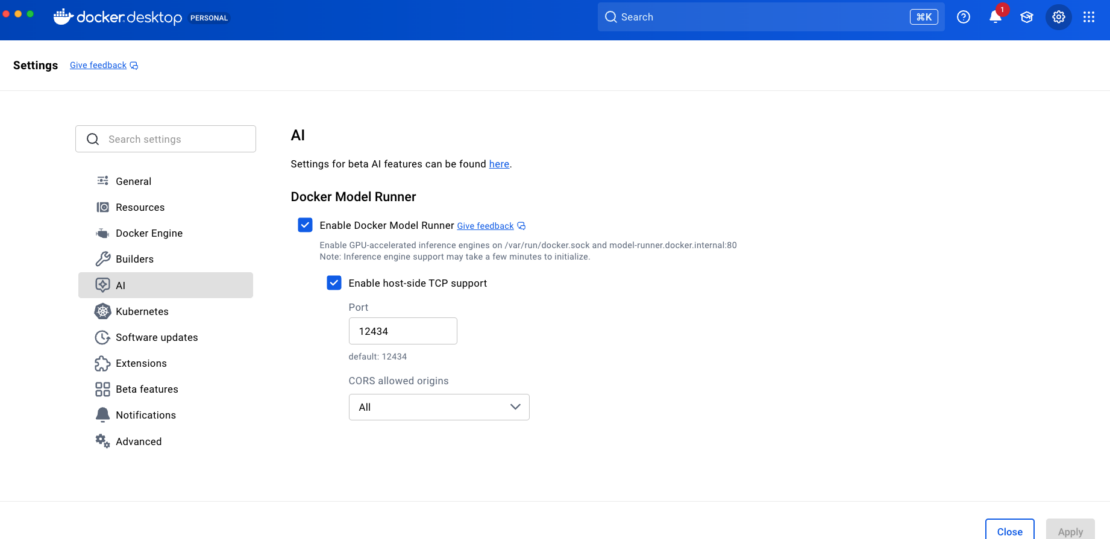 Docker Model Runner を有効にする