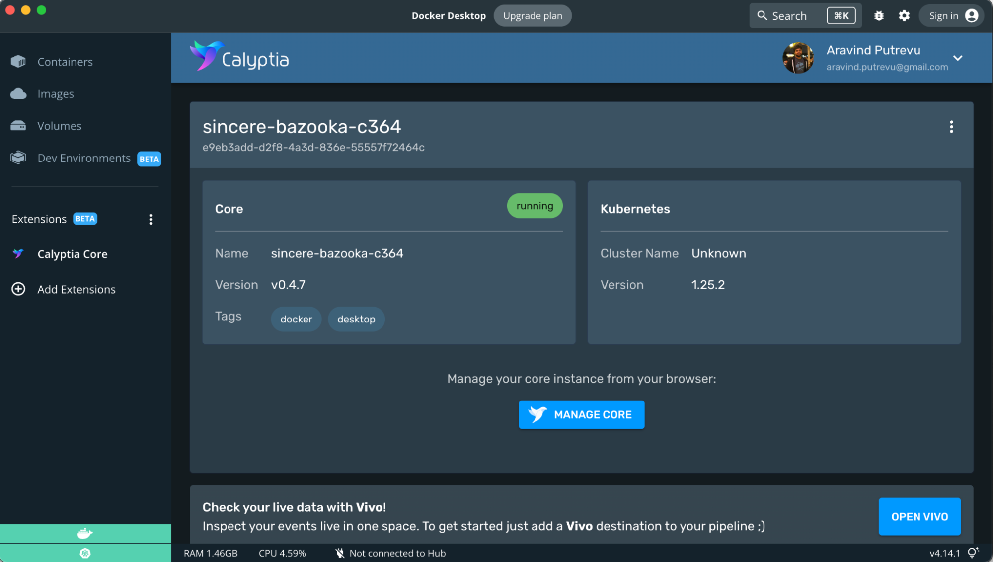Calyptia コア ドッカー拡張機能での可観測性パイプラインの管理。