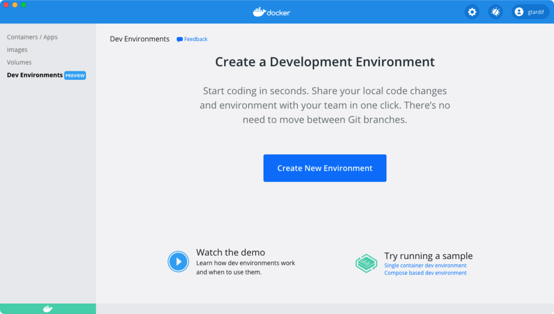 Dev environments docker desktop