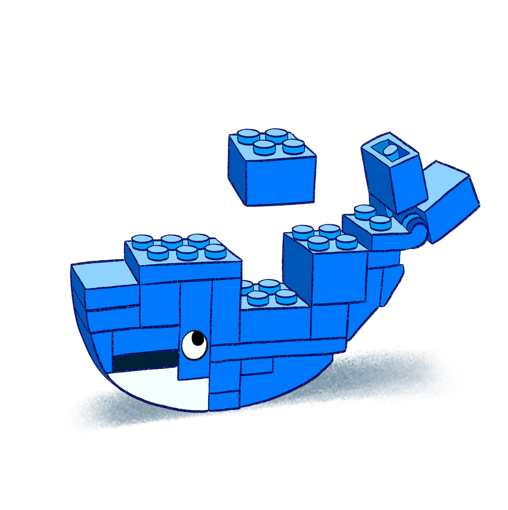 Docker's buildkit represented by moby and legos.