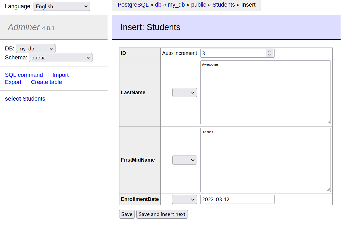 Creating a student record