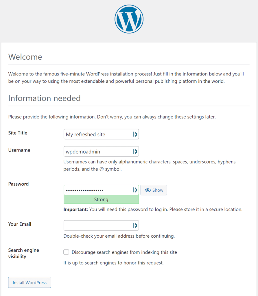 Wordpress new instance