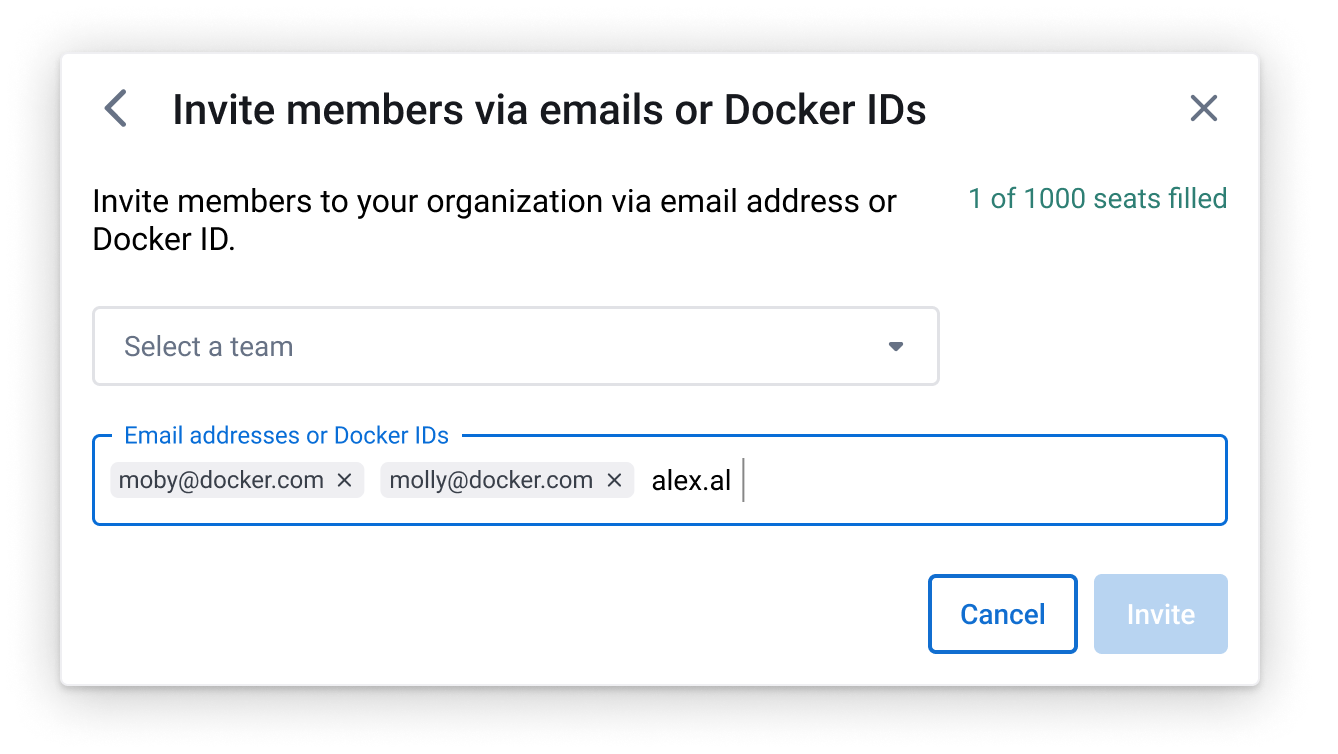 How to invite members via email or docker id