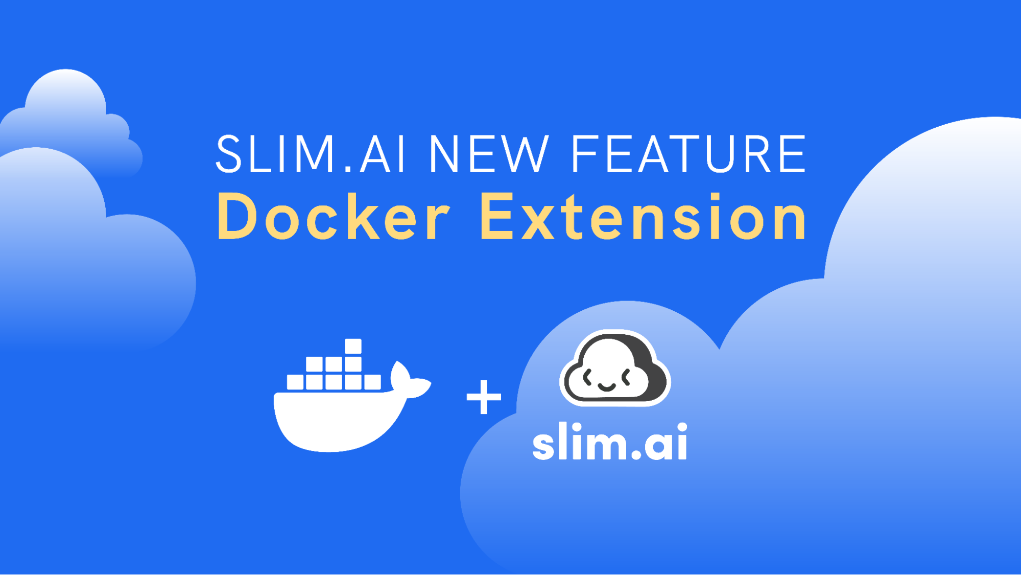 This image showcases the two logos for docker and slim. Ai with the title "slim. Ai new feature docker extensions" above them.