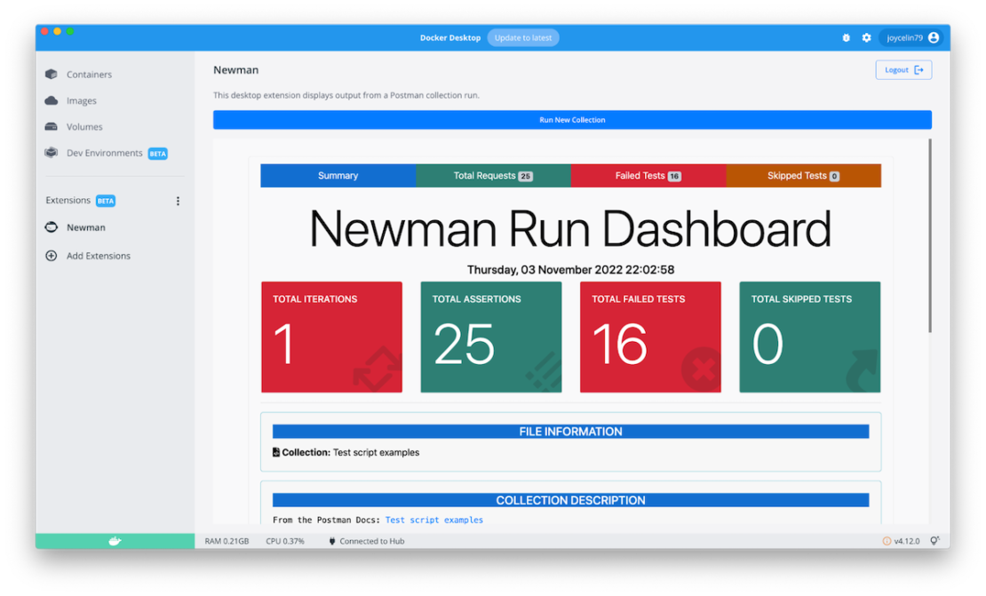 Newman run dashboard