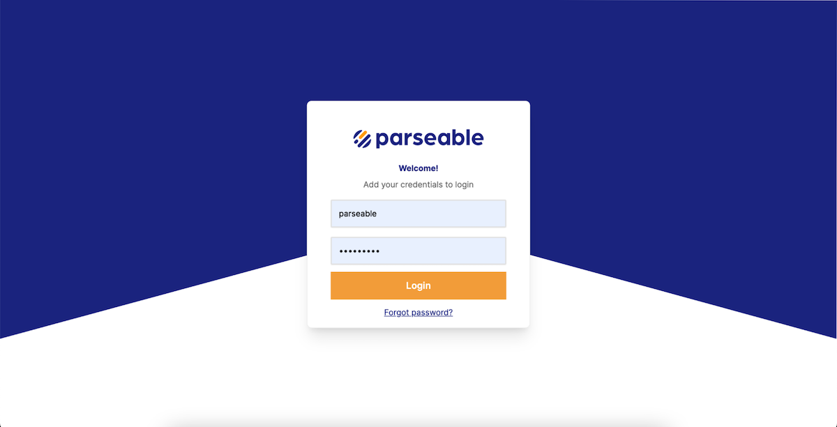 The parseable login page prompting the user to add their credentials.