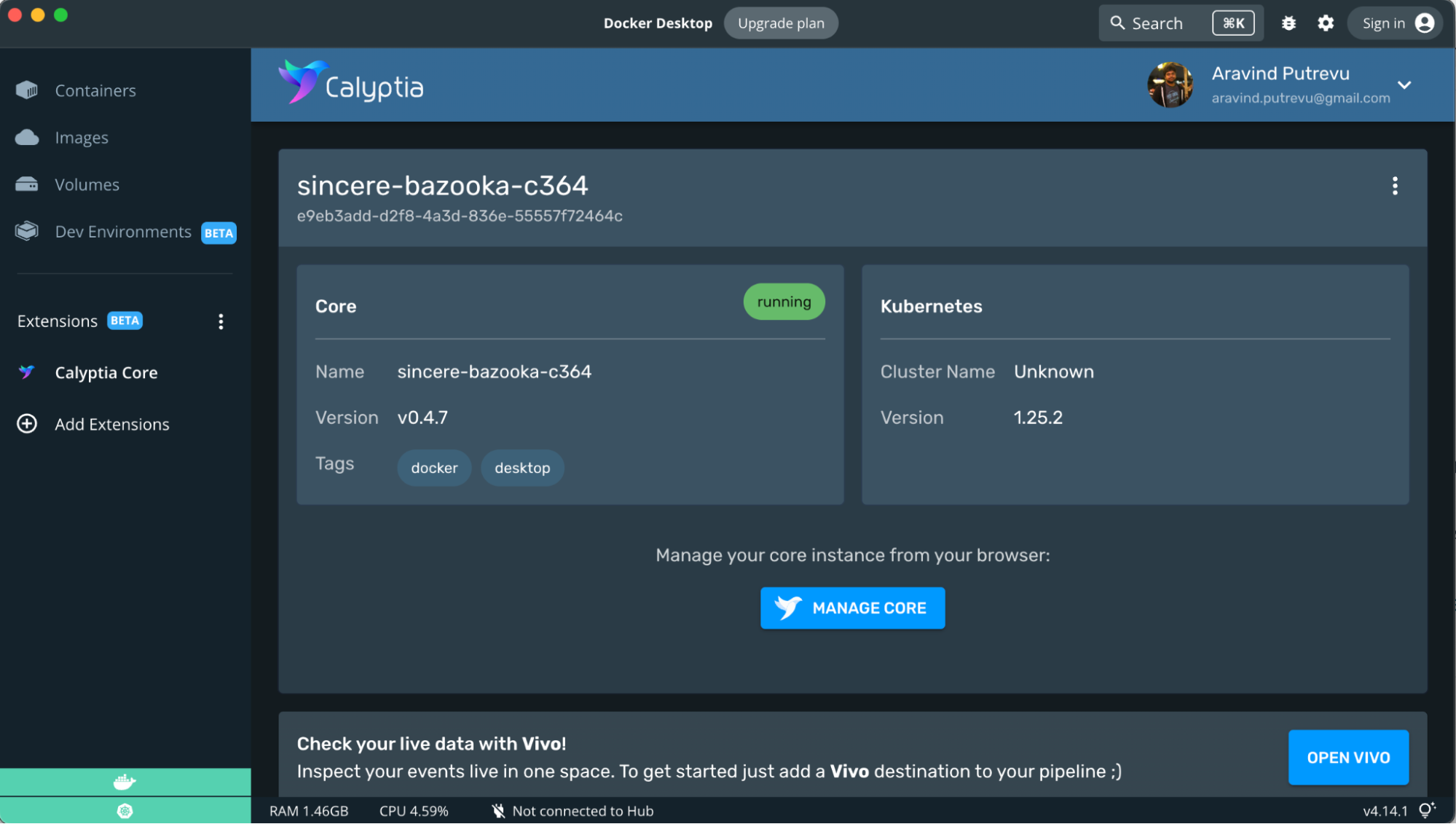 Managing observability pipelines in the Calyptia Core Docker Extension.