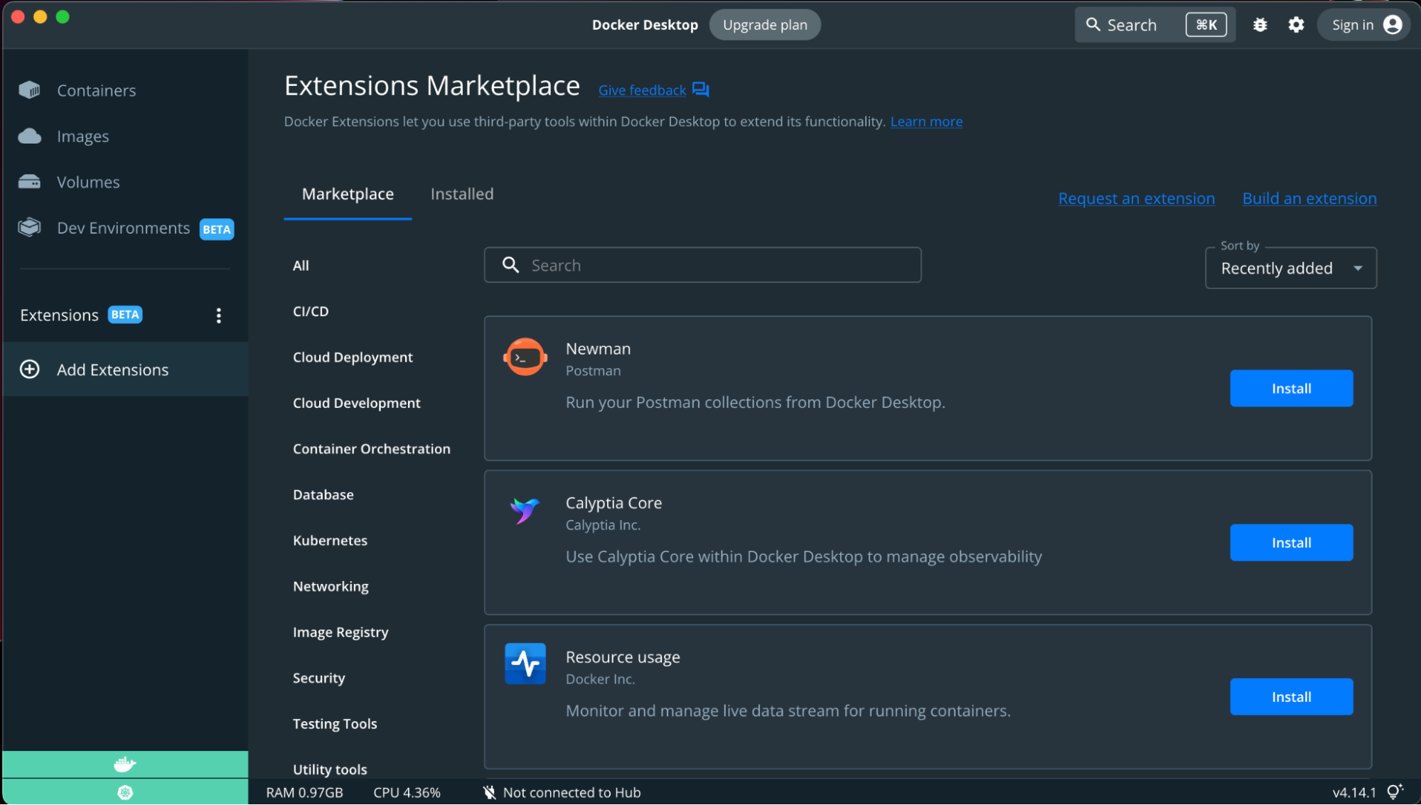 The extensions marketplace in docker desktop.