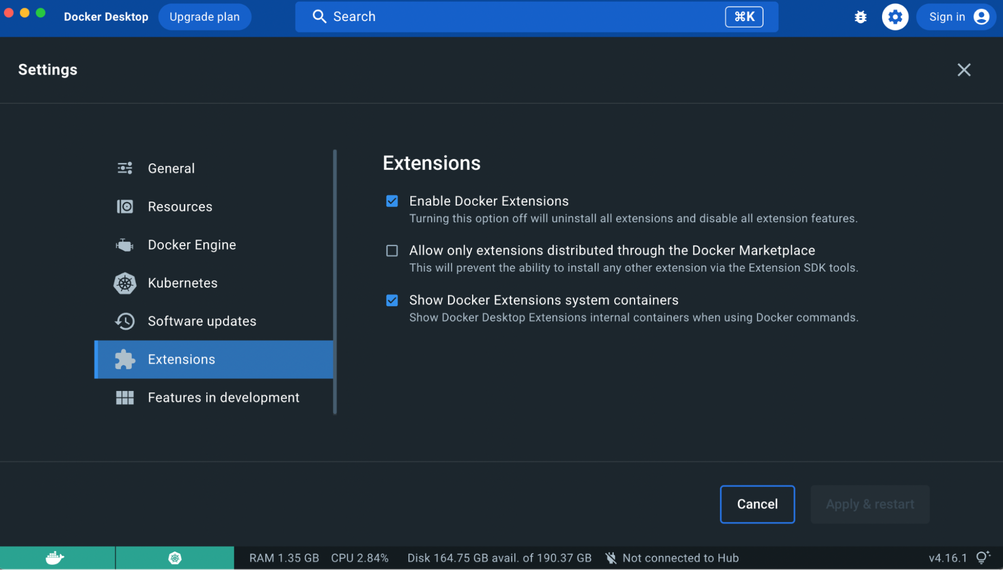 Enable Docker Extensions under Settings on Docker Desktop.