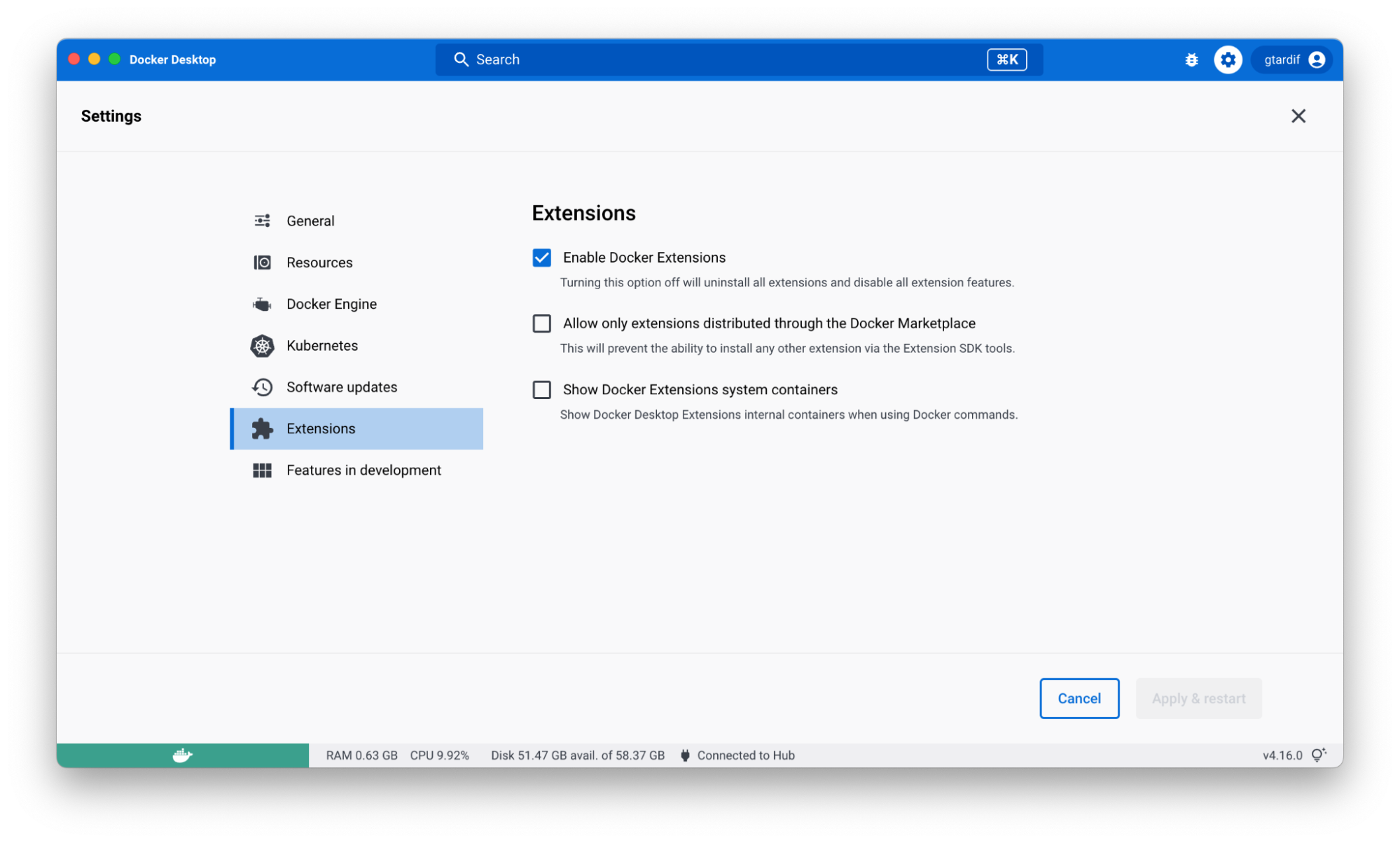 Enable docker extensions on docker desktop.