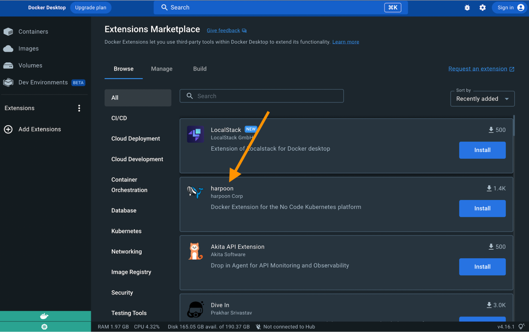 The harpoon docker extension on the extension marketplace.