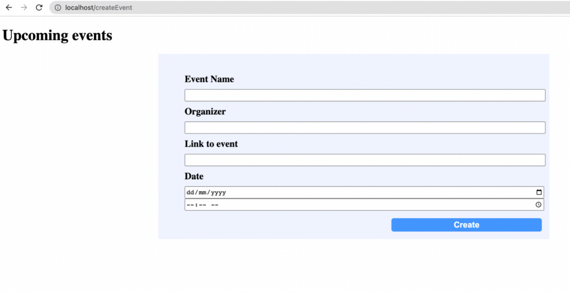 Screenshot of dialog box for adding event details, such as name, organizer, and date.