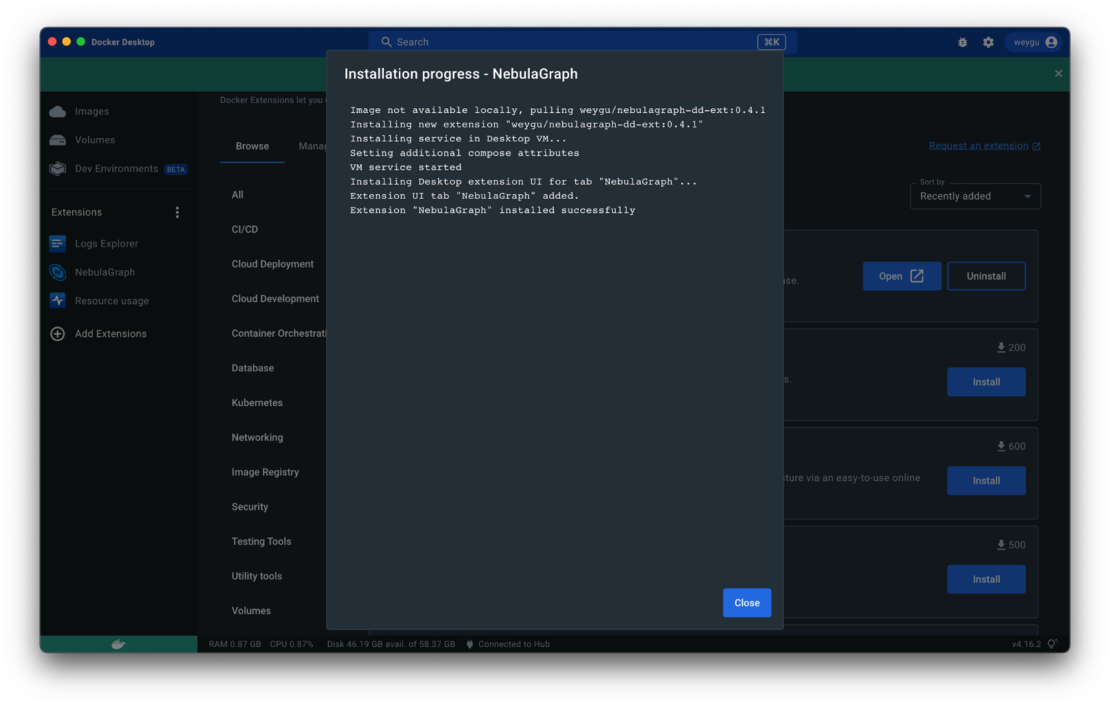 nebulagraph installation progress docker desktop