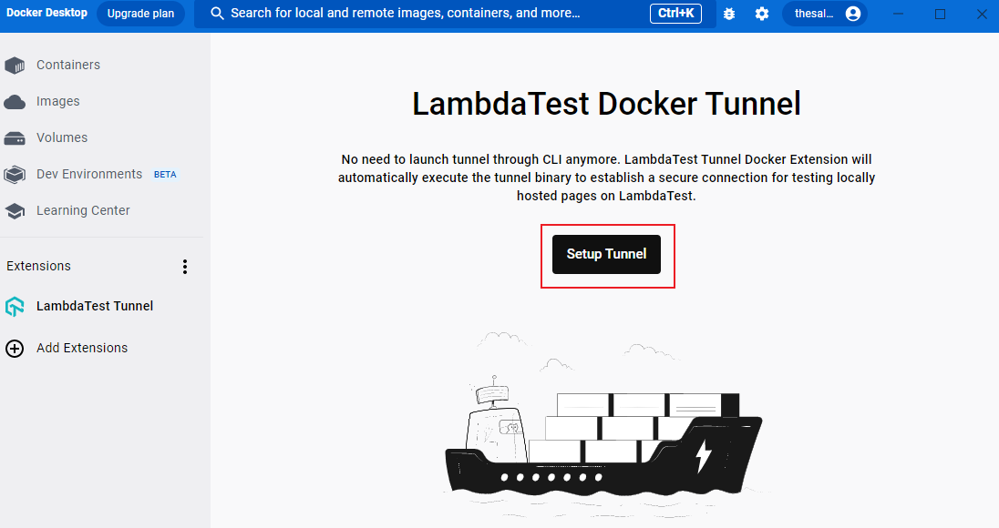 Screenshot of LambdaTest Tunnel setup page.