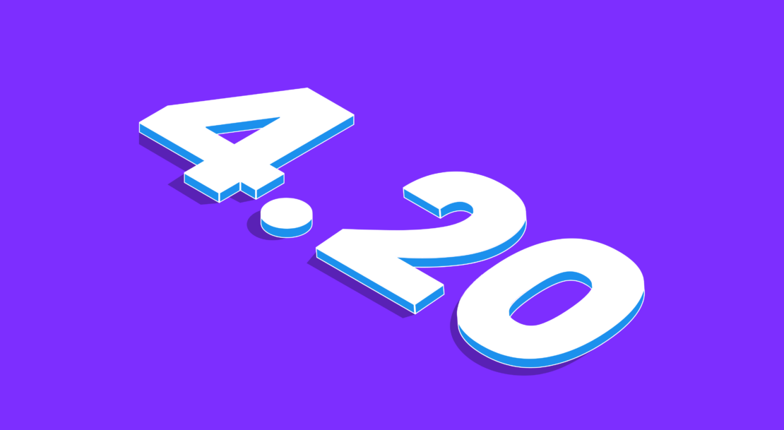 Feature graphic with white 4. 20 text on purple background