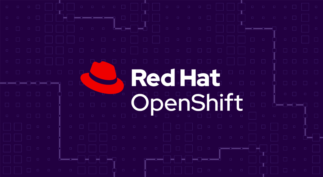 Red hat logo with the word openshift on a purple background