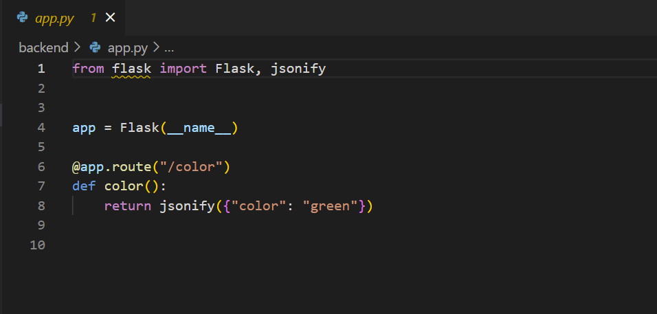 Screenshot showing app.py code with "color" set to "green".