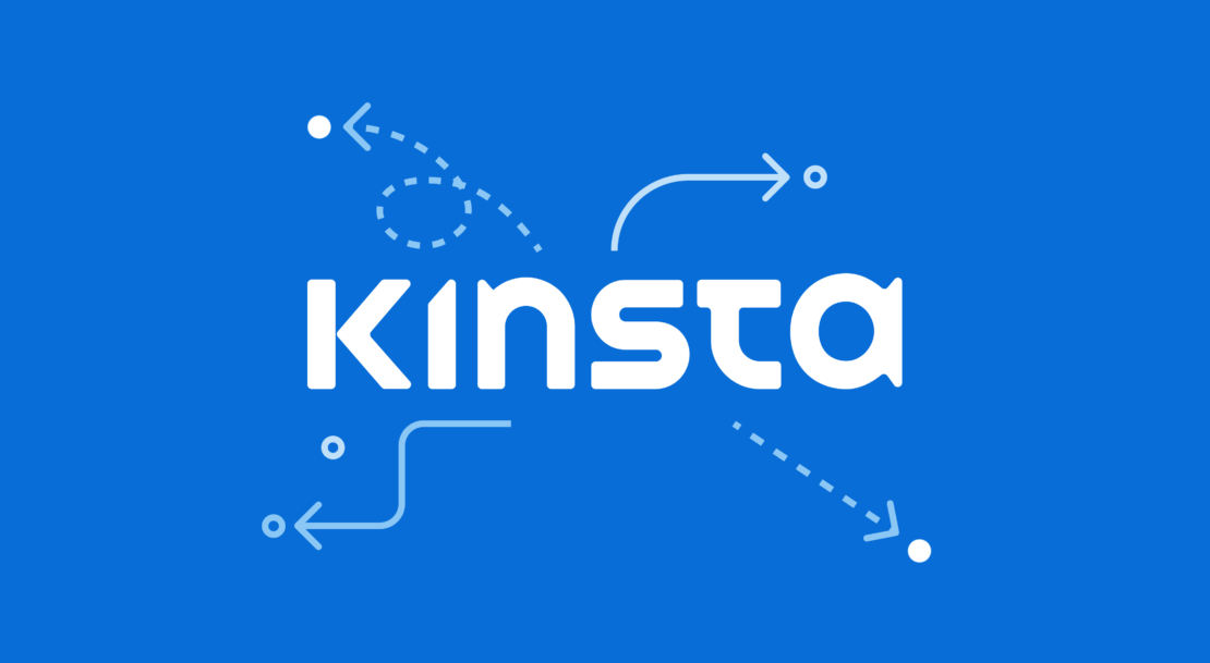 Kinsta logo on blue background with white arrows