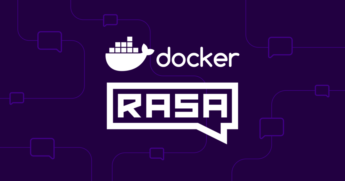 Dark purple background with docker and rasa logos