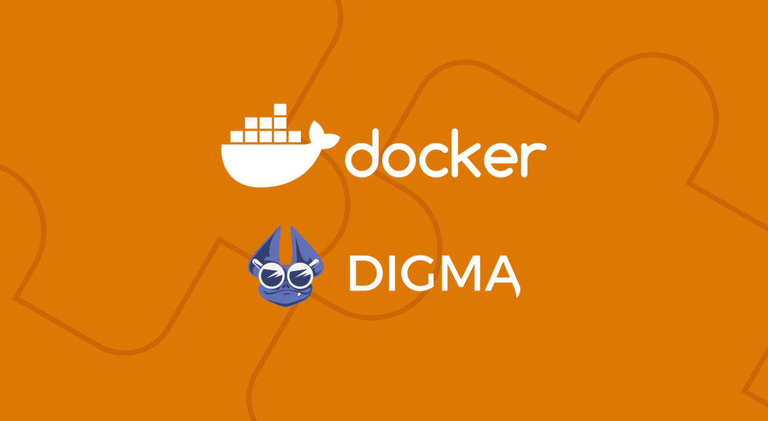 Docker and digma logos on orange background