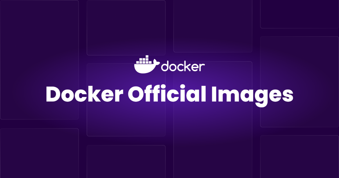 White text on purple background with Docker logo and "Docker Official Images"